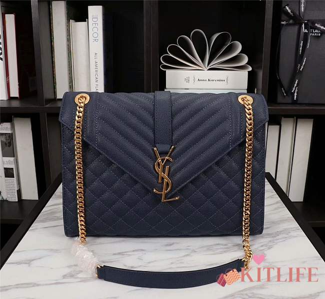 YSL ENVELOPE LARGE BAG IN GRAIN LEATHER IN DARK SMOG 31*22*7.5CM - 1