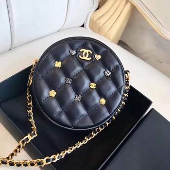 Chanel Lambskin Quilted Round Clutch With Chain Black