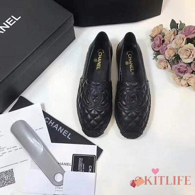 FORUABGS CHANEL LAMBSKIN FLAT SHOES BLACK - 1
