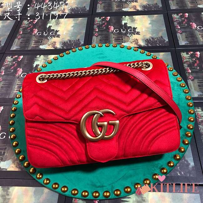 Forubags5 Gucci GG Marmont velvet shoulder bag 31*19*7cm - 1