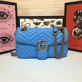 Forubags Gucci GG Marmont small matelassé shoulder bag 443497 blue