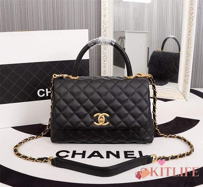 Forubags Chanel Coco Handle 25CM caviar black leather gold hardware black handle - 1