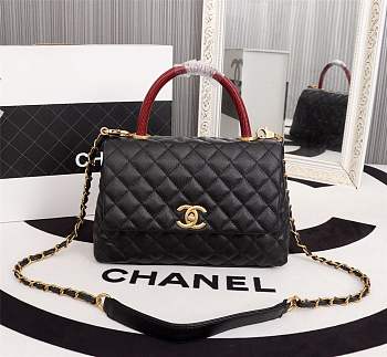  Forubags Chanel Coco Handle 25CM caviar black leather gold hardware Red lizard handle