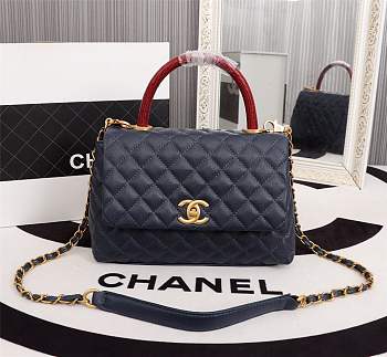 Forubags Chanel Coco Handle 25CM caviar navy blue leather gold hardware Red lizard handle