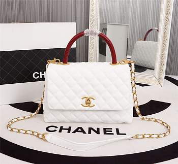 Forubags Chanel Coco Handle 25CM caviar white leather gold hardware Red lizard handle