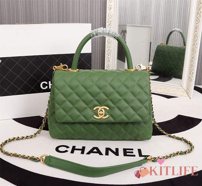 Forubags Chanel Coco Handle 25CM caviar green leather gold hardware green handle - 1