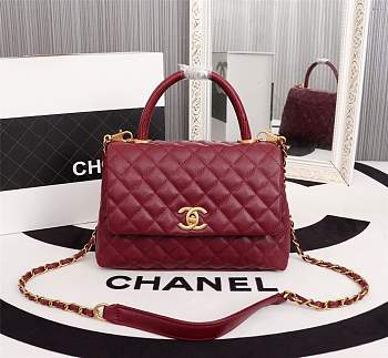 Forubags Chanel Coco Handle 25CM caviar burgundy leather gold hardware burgundy  handle