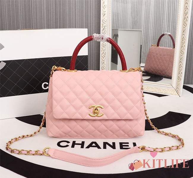 Forubags Chanel Coco Handle 25CM caviar pink leather gold hardware Red lizard handle - 1