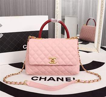 Forubags Chanel Coco Handle 25CM caviar pink leather gold hardware Red lizard handle