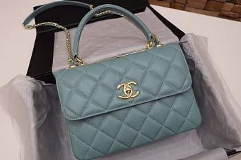 Forubags Chanel Flap Lambskin Leather In light blue Gold Hardware with handle