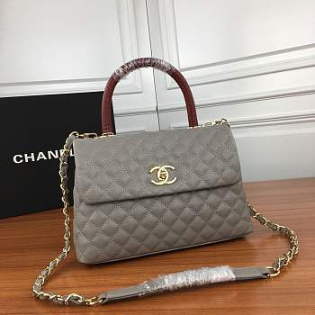 Forubags Chanel gray should bag with the red handle 27-18-10cm