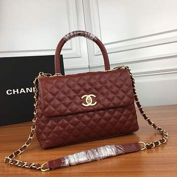 Forubags Chanel burgundy should bag with the red handle 27-18-10cm