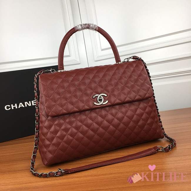 Forubags Chanel burgundy should bag with the red handle 33-24-10cm - 1