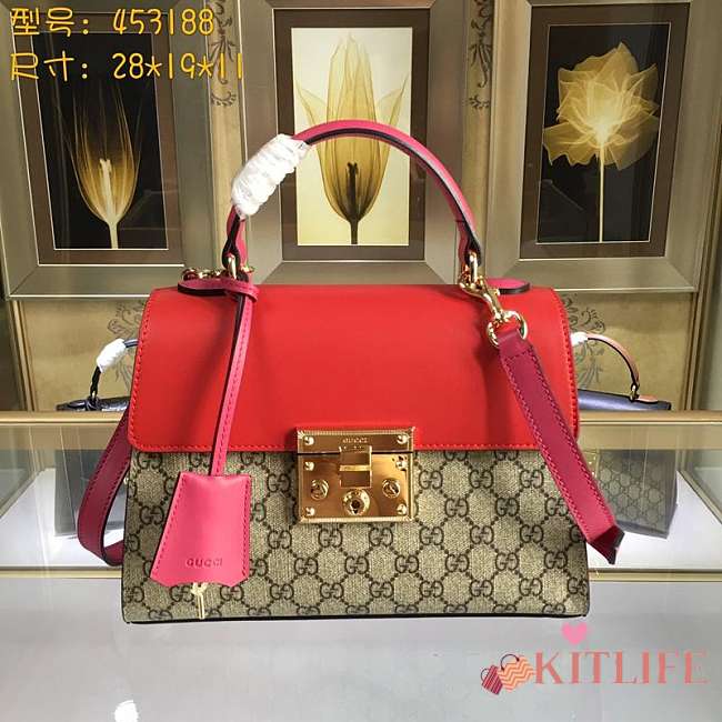 Forubags Gucci Padlock small GG top handle bag Style ‎453188 red - 1