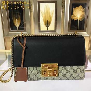 Forubags GUCCI GG Padlock Leather Shoulder Bag 30*19*10cm black