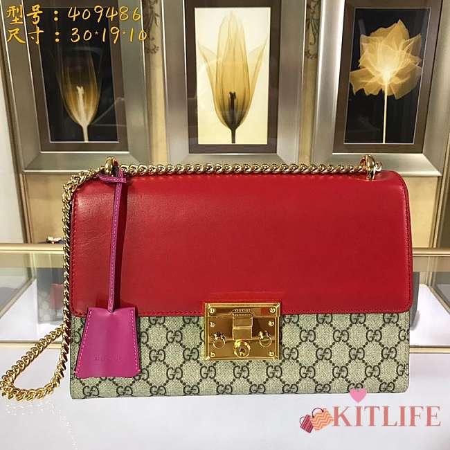 Forubags GUCCI GG Padlock Leather Shoulder Bag 30*19*10cm red - 1
