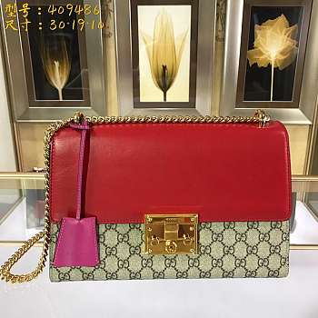 Forubags GUCCI GG Padlock Leather Shoulder Bag 30*19*10cm red