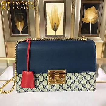 Forubags GUCCI GG Padlock Leather Shoulder Bag 30*19*10cm blue