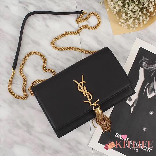 YSL KATE SHOULDER BAG BLACk WITH GOLD HARDWARE 20*17*6CM - 1