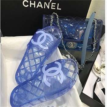 Chanel Blue 19p Glossy Transparent Cc Logo Slides