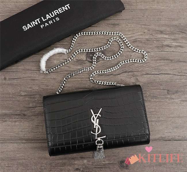 YSL SAINT LAURENT MEDIUM KATE Crocodile embossed cowhide black shoulder bag - 1