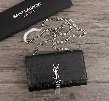 YSL SAINT LAURENT MEDIUM KATE Crocodile embossed cowhide black shoulder bag