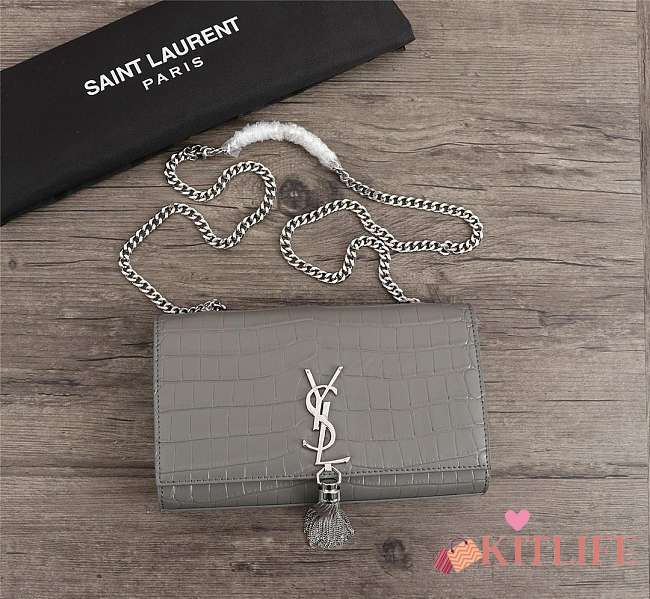 YSL SAINT LAURENT MEDIUM KATE Crocodile embossed cowhide gray shoulder bag - 1