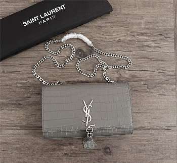 YSL SAINT LAURENT MEDIUM KATE Crocodile embossed cowhide gray shoulder bag