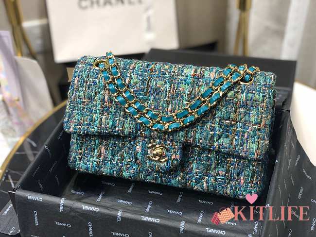 Chanel Tweed & Gold-Tone Metal double flap 25cm - 1