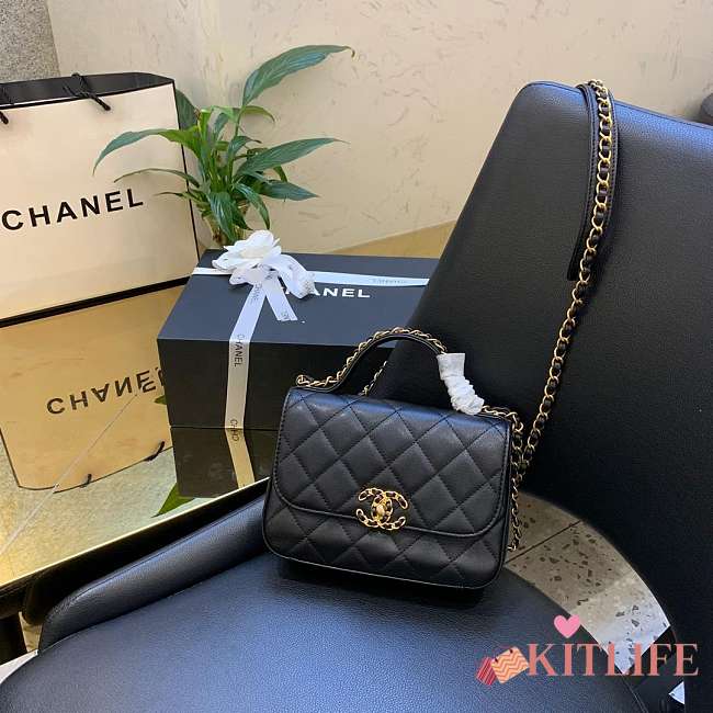 Chanel Sheepskin retro black chain bag Size：19X14X7CM - 1