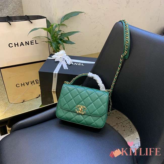 Chanel Sheepskin retro green chain bag Size：19X14X7CM - 1