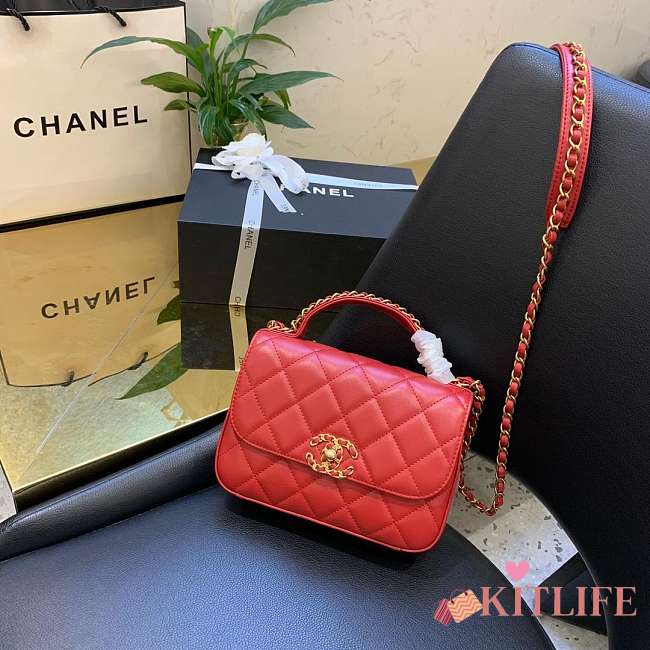 Chanel Sheepskin retro red chain bag Size：19X14X7CM - 1