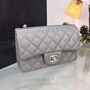 Chanel Classic Flap Bag Grey Caviar Leather Sliver&Gold Hardware 20cm  - 6