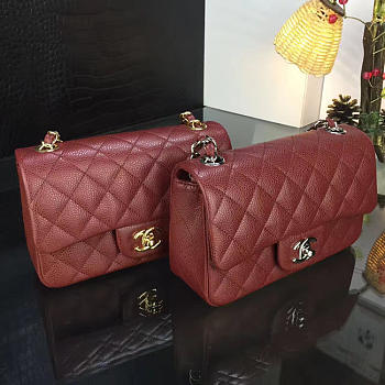 Chanel Classic Flap Bag Burgundy Caviar Leather Sliver&Gold Hardware 20cm 