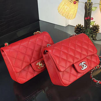 Chanel Mini Flap Red Bag Caviar Leather With Gold&Silver Hardware 17CM