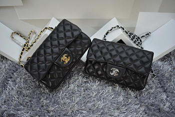 Chanel Black Lambskin Leather Flap Bag With Gold / Silver Hardware Size:20cm