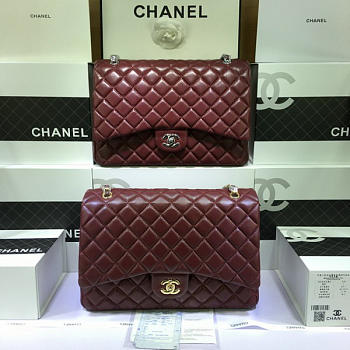 Chanel Maroon Red Lambskin Leather Flap Bag With Gold / Silver Hardware Size 33cm