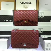 Chanel Maroon Red Calfskin Caviar Leather Flap Bag With Gold / Silver Hardware Size 33cm - 1