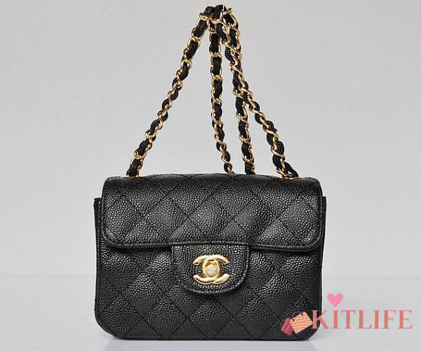 Chanel Black Caviar Leather Flap Bag With gold Hardware - 1