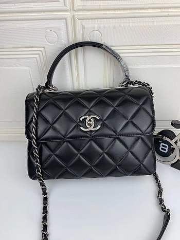 Kitlife Chanel Flap Bag With Top Handle Lambskin Black with Silver Hardware - 25 × 18 × 7 cm