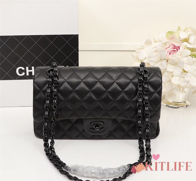 Forubags Chanel lambskin black flapbag with gun black metal - 1