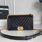 Forubags Chanel Caviar Chevron Quilted Medium Boy Black Bag With Bright gold - 1