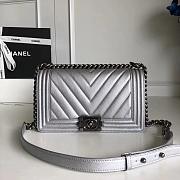 Forubags Chanel Caviar Chevron Quilted Medium Boy Silver Bag With Retro silver - 1