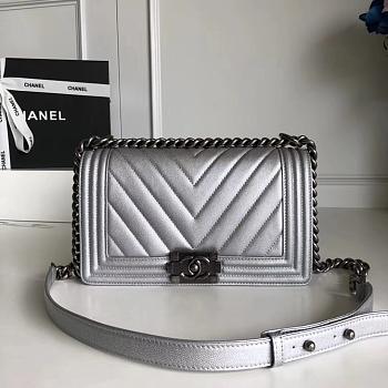 Forubags Chanel Caviar Chevron Quilted Medium Boy Silver Bag With Retro silver