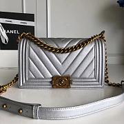 Forubags Chanel Caviar Chevron Quilted Medium Boy Silver Bag With Retro gold - 1