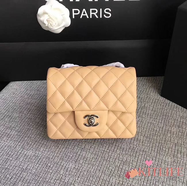 Forubags Chanel Mini Flap Beige Bag Lambskin Leather With Silver Hardware 17CM - 1