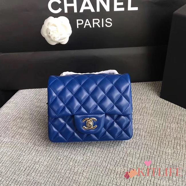 Forubags Chanel Mini Flap Blue Bag Lambskin Leather With Silver Hardware 17CM - 1