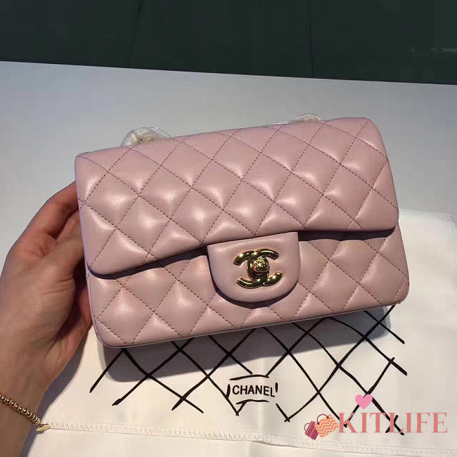 Chanel Classic Flap Bag Pink Lambskin Leather Gold Hardware 20cm - 1