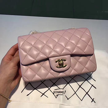 Chanel Classic Flap Bag Pink Lambskin Leather Gold Hardware 20cm