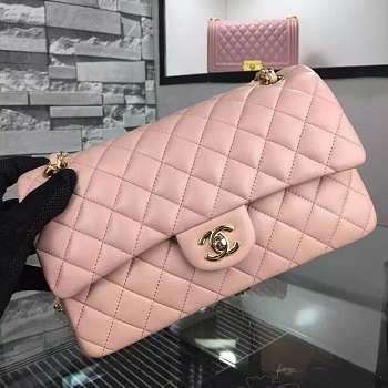 Chanel Pink Lambskin Leather Flap Bag With Gold&Silver Hardware 25cm